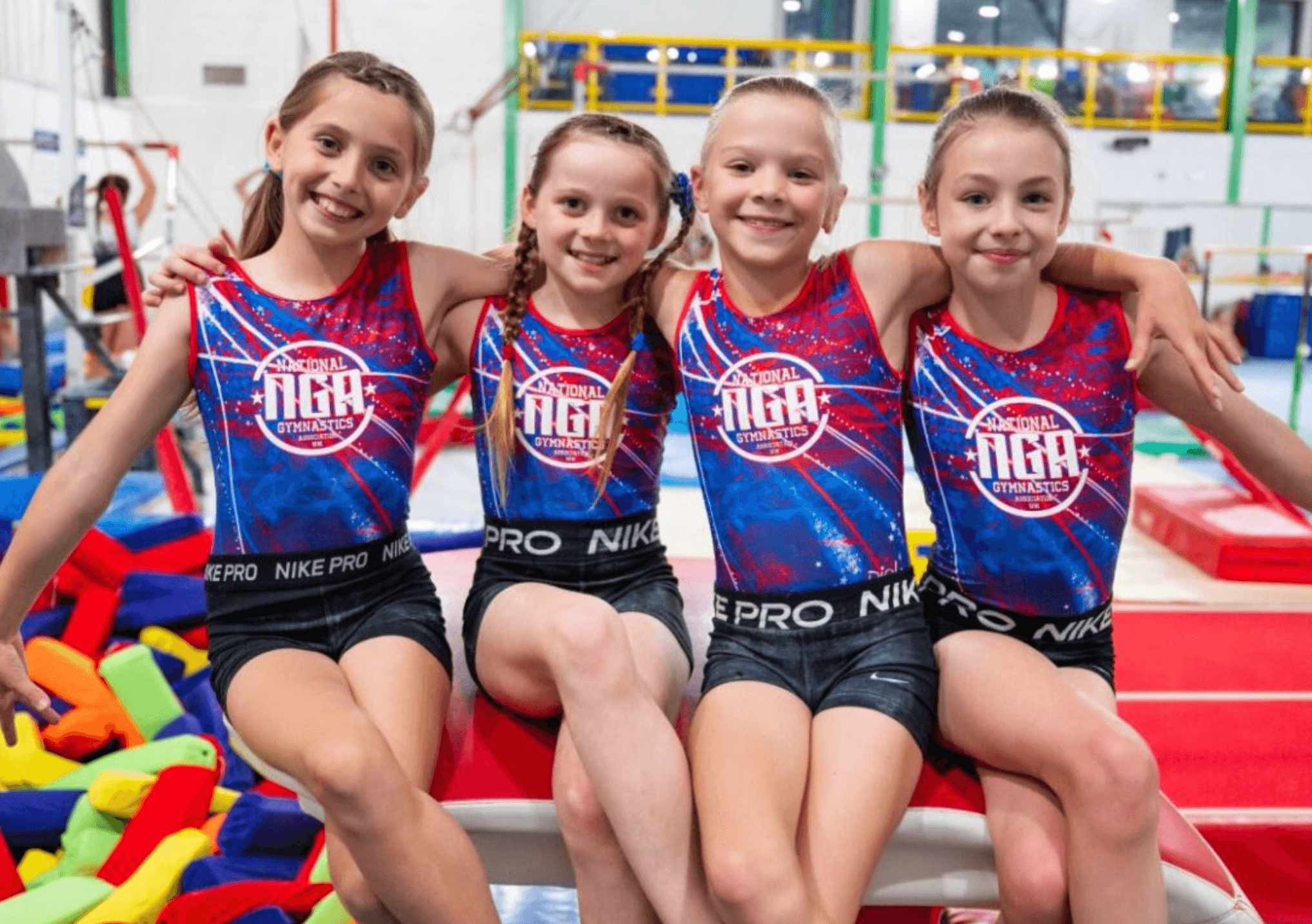 Young gymnasts in NGA UK competition leotards